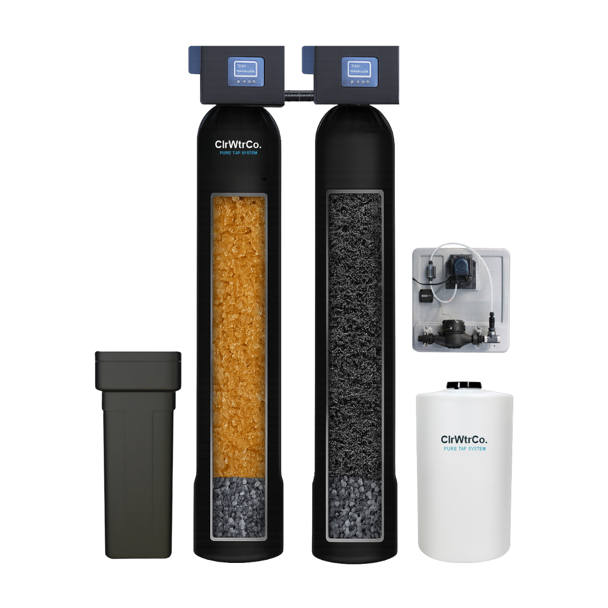 Dual tank system with brine tank and control valves