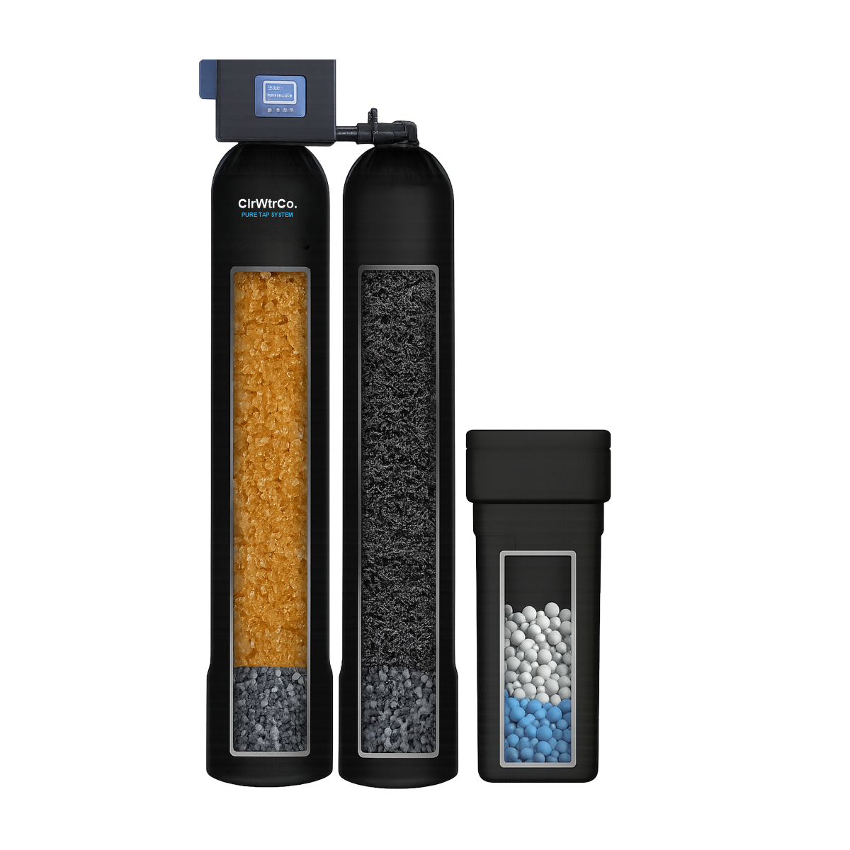 ClrWtrCo Dual Tank system — separate softening tank and self-cleaning carbon tank